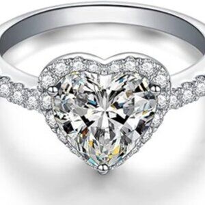 ❤Hollow Gemstone Zircon Thin Sweet Vintage Heart CZ Ring for Women,MARR9118